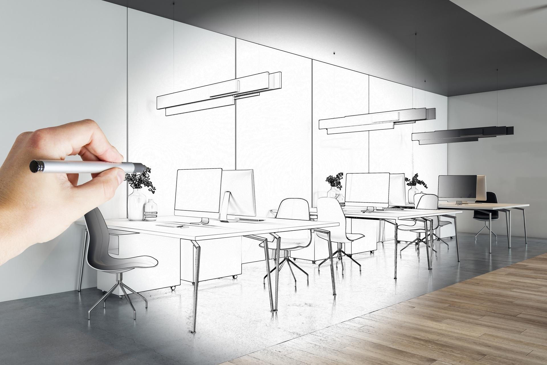 3D-Visualisierung moderner Büroeinrichtung | Holztreppen kaufen

