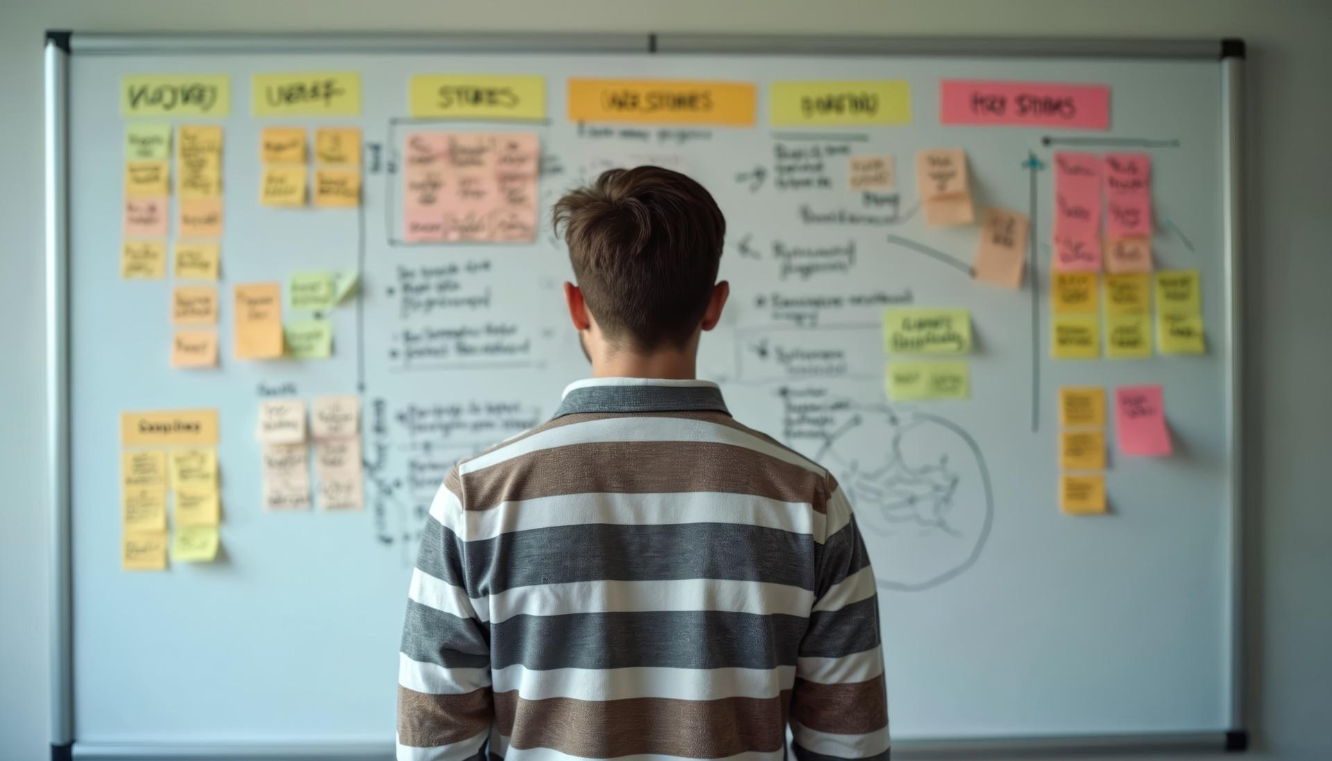 Mann vor Whiteboard mit Ideen | Umreifungsgerät